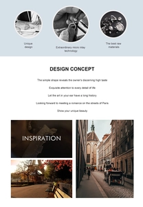 Detail page showing micro inlay craftsmanship and original jewelry design concepts