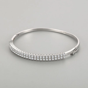 Bracelet jonc minimaliste en argent S925 avec double rangée de zircons incrustés