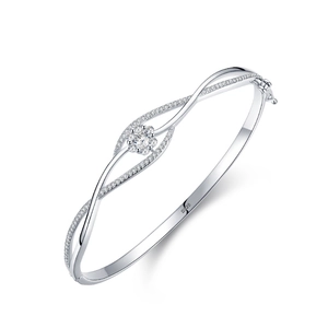 Elegant S925 sterling silver bangle featuring a floral design and sparkling pavé details