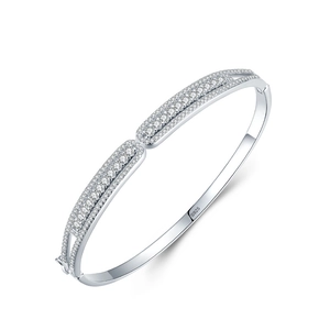 Bracelet jonc élégant en argent S925 serti de zircons luxueux avec finition en or blanc