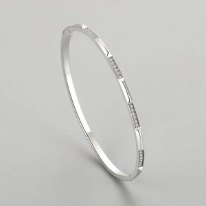 Elegant S925 sterling silver open bangle with delicate micro-pave crystals for women