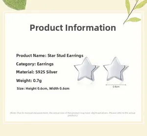 Spécifications de boucles d'oreilles étoiles en argent S925 de 0,6 cm et 0,7 g