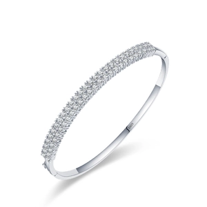 Bracelet jonc élégant en argent sterling S925 avec double rangée de cristaux étincelants