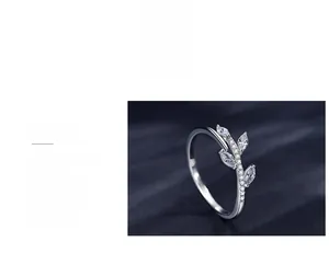 Detail shot of s925 silver leaf ring featuring marquise-cut zircon and pave-set stones