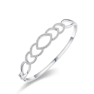 925 Sterling Silver Hollow Out Leaf Bangle For Women Luxurious Rhinestone Chain Bracelet Fashion Jewelry Commuter Gift