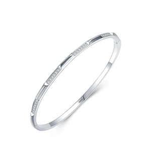 Minimalist s925 silver open bracelet with micro-pave crystals and polished finish