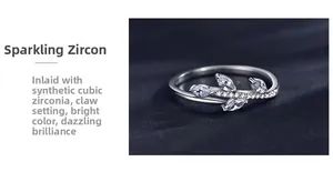 Close-up of S925 silver leaf ring with marquise cubic zirconia and claw setting detail