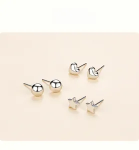 Ensemble de boucles d'oreilles en argent S925 avec formes de cœur, perle et étoile