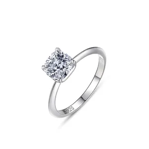 Luxury S925 Sterling Silver Square Zirconia Ring Cushion Cut Cubic Zirconia High End Elegant Wedding Jewelry Gift For Women