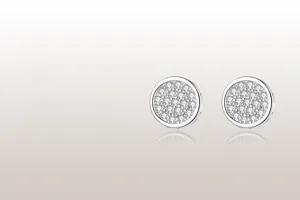 Detailed close-up of S925 silver round stud earrings with shimmering pave-set crystals