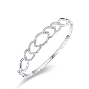 Luxury S925 sterling silver bangle with interlocking hollow diamond pavé leaf motifs