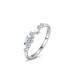 925 sterling silver open ring featuring a sparkling planet and star zircon design