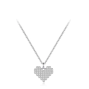 925 Sterling Silver Heart Zirconia Pendant Necklace Pixel Style Minimalist Sweet clavicle Chain For Women Daily Jewelry Gift