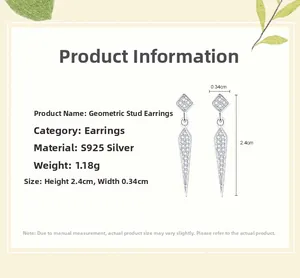 Detail view of S925 sterling silver geometric earrings with pavé zircon setting