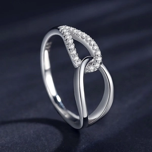Intertwined S925 sterling silver ring with micro-pave white zircon stones for women