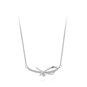 Elegant 925 sterling silver bowknot necklace with shimmering micro-pave crystals