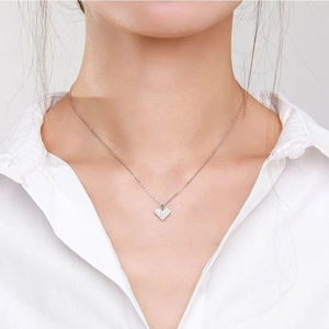 Elegant 925 sterling silver heart necklace with sparkling pavé crystals on a delicate chain