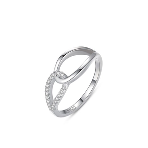 S925 sterling silver interlaced crossover ring with sparkling micro-pave zirconia stones