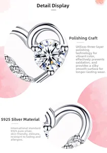 Macro shot of S925 sterling silver heart earring with sparkling cubic zirconia inlay