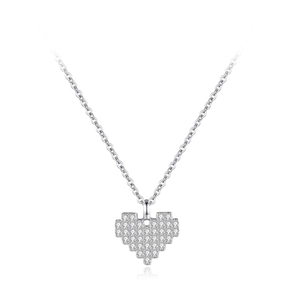 925 sterling silver pixel heart necklace with sparkling zircon pave in 8-bit style