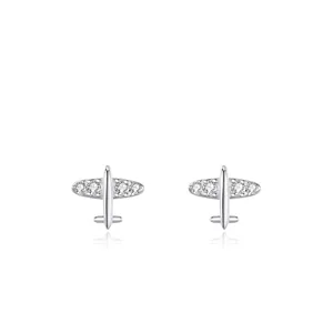 925 Sterling Silver Airplane Stud Earrings For Women Cute Inlaid Rhinestone Aircraft Minimalist Jewelry Gift For Girls