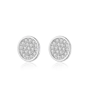 S925 Sterling Silver Round Stud Earrings For Women Minimalist Zirconia Micro Inlaid Geometric Ear Piercing Fashion Jewelry