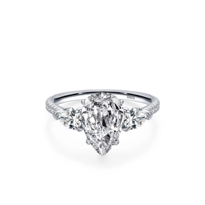 Elegant S925 sterling silver three-stone ring with pear-cut cubic zirconia in pavé setting