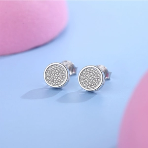 Elegant S925 sterling silver round stud earrings featuring shimmering micro-pave crystals