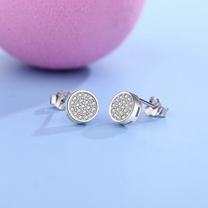 Sparkling S925 sterling silver round stud earrings with pave-set cubic zirconia stones