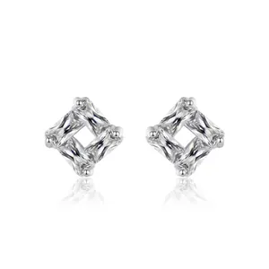 Orecchini a Bottone Quadrati in Argento Sterling S925 per Donna Squisiti Gioielli per Orecchie con Intarsio Geometrico di Zirconia Eleganti Piccoli Orecchini Quadrati Scintillanti Regalo