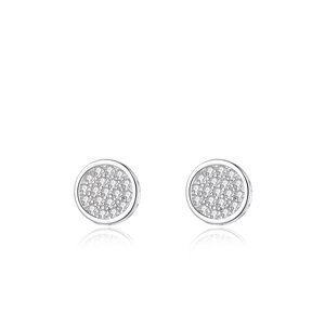 Classic S925 sterling silver round stud earrings featuring shimmering pavé cubic zirconia