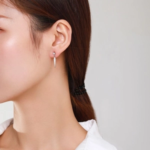 Minimalist S925 sterling silver drop earrings with geometric diamond stud for women