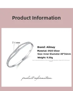 Detail showing S925 silver stamp and precise measurements of the criss-cross bangle