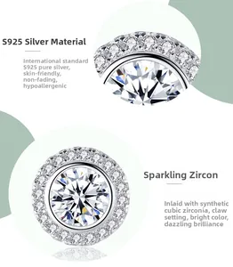Detail of round cubic zirconia stone set in S925 sterling silver prong setting