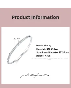 Detailed size specifications for the 3.2mm S925 sterling silver minimalist open bangle