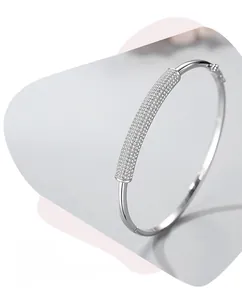 Close-up of S925 sterling silver bamboo joint bangle with micro-pave diamond details