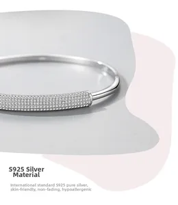Macro shot of S925 sterling silver bangle with micro-pave cubic zirconia details
