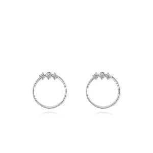 925 Sterling Silver Three-Stone Row Stud Earrings With Detachable Geometric Circle Hoop For Women Fashion Jewelry