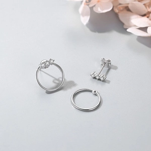 S925 sterling silver geometric hoop earrings with sparkling micro-pave cubic zirconia