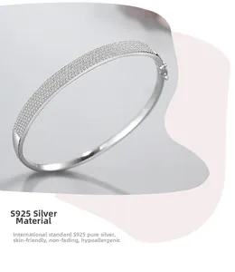 Close-up of S925 sterling silver bangle featuring micro-paved sparkling cubic zirconia