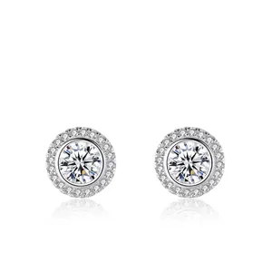 S925 Sterling Silver Round Halo Stud Earrings For Women Sparkling Cubic Zirconia Geometric Inlaid Earrings Jewelry Accessories Gift