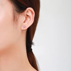 Minimalist s925 silver stud earring with three zircon stones and a circular hoop dangle