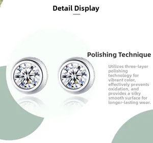 Detailed view of S925 sterling silver bubble stud earrings with polished finish and pavé setting