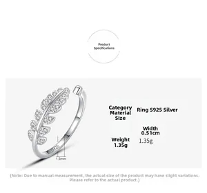 Detail view of 925 silver leaf ring with 0.51cm width and 1.5mm band thickness
