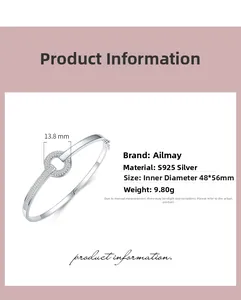 Detailed specs of S925 silver pave circle bangle with 13.8mm diameter and 9.8g weight