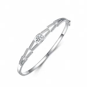 Bracciale Rigido a Cuore in Argento Sterling S925 per Donna Bracciale a Polsino Aperto Geometrico Elegante Gioielli con Strass