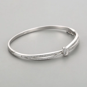 Bracelet jonc nœud en argent sterling S925 avec pavé de zircons cubiques scintillants
