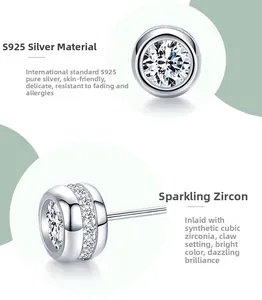 Detailed view of S925 sterling silver bubble stud earrings with cubic zirconia stones
