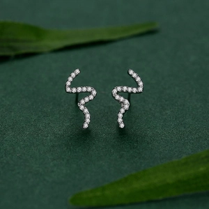 Elegant S925 silver snake stud earrings with pavé sparkling white cubic zirconia stones