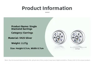 Detailed product info for S925 sterling silver bubble stud earrings with dimensions